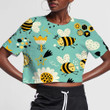 Summer Bees Rainbows Stars And Flowers 3D Women's Crop Top