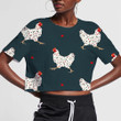 Stylized Chicken Hen With Colorful Dolka Dots 3D Women's Crop Top