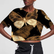 Spring Theme Exotic Tropical Butterflies On Black 3D Women's Crop Top