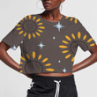Sparkle Stars Boho Pattern With Stylized Sunflowers 3D Women's Crop Top