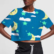 Smiling Moon With Mint Star And Cloud 3D Women's Crop Top