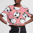 Smiling Cats And Hearts Pink Background 3D Women's Crop Top