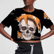 Skull With Orange Cats On Black Background 3D Women's Crop Top