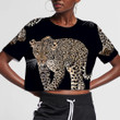 Sketch Of Walks Leopard On Black 3D Women's Crop Top