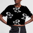 Skeleton Human Skull And Butterfly On Black Background 3D Women's Crop Top
