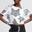 Silhouettes Of Wolf Animals And Plants With Floral 3D Women's Crop Top