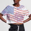 Shooting Stars Blue Fireworks On American Flag Pattern 3D Women's Crop Top