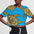 Sea Turtles Decorative And Flower On Blue 3D Women's Crop Top