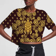 Sea Batik Theme With Gold Turtle On Brown 3D Women's Crop Top