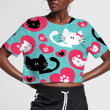 Romantic Cute Couple Of Cats And Heart 3D Women's Crop Top