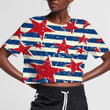 Retro Style American Red Star Blue Stripes Pattern 3D Women's Crop Top