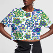 Retro Green And Blue Flowers Hippie Pattern On White Background 3D Women's Crop Top