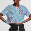 Retro Background With Birds Perched On Flower Branch 3D Women's Crop Top
