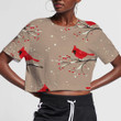 Red Cardinal Bird Sitting On The Snowy Branch With Berries 3D Women's Crop Top