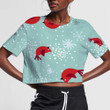 Red Cardinal Bird And Snowflake Green Background 3D Women's Crop Top