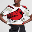Red Cardinal Bird And Leaf Cartoon Style 3D Women's Crop Top