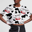 Red Blue Silhouettes Of Cows And Flowers 3D Women's Crop Top