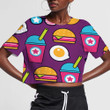 Pop Art American Pattern With Fastfood On Purple Background 3D Women's Crop Top