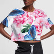 Pink Rhododendron And Blue Butterfly Background 3D Women's Crop Top