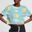 Funny Sun Face And Cloud In The Sky 3D Women's Crop Top