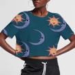 Funny Sun And Moon On Dark Blue Background 3D Women's Crop Top