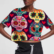 Funny Sugar Skull Mexican And Red Heart 3D Women's Crop Top