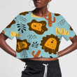 Funny Lion With Leaves And Cactus 3D Women's Crop Top