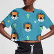 Funny Lion And Cacti In Doodle Style 3D Women's Crop Top
