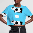 Funny Cows And White Ball On Blue 3D Women's Crop Top
