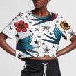 Flying Birds With Flowers And Small Dots 3D Women's Crop Top