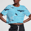 Fins And Tails Of Whales On The Water Cartoon Pattern 3D Women's Crop Top