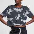 Ethnic White Wolf In Vintage Style 3D Women's Crop Top
