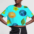 Ecology Background With Flowers Leaves Sun And Earth Planet 3D Women's Crop Top