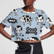Doodle Cows And Bulls On Blue Background With Milk 3D Women's Crop Top