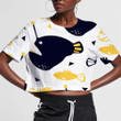 Doodle Black And Yellow Angler Fishes Abyssal Sea Animla Themed 3D Women's Crop Top