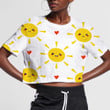 Cute Smiling Yellow Shining Sun And Red Hearts 3D Women's Crop Top