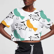 Cute Mint And Yellow Bird With Berry Branch 3D Women's Crop Top