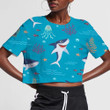 Cute Marine Fishes Smiling Shark Characters And Sea Underwater World 3D Women's Crop Top