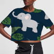 Cute Little Elephant And Tropical Leaves 3D Women's Crop Top