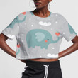 Cute Happy Baby Elephant With Heart And Cloud 3D Women's Crop Top