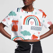Cute Fox With Rainbow And Clouds On White Background Design 3D Women's Crop Top