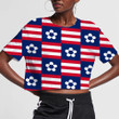 Cute Flower On Colorblocks In The Style Of American Flag 3D Women's Crop Top