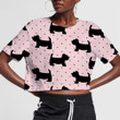 Cute Dog On Pink Polka Dot Background 3D Women's Crop Top