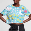 Cute Chickens And Roosters On Floral Background 3D Women's Crop Top