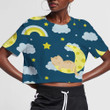 Cute Cat Sleeping On Moon With Cloud And Star 3D Women's Crop Top