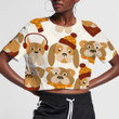 Cute Cartoon Dogs With Autumn Clothes Isolated Background 3D Women's Crop Top