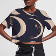 Crescent Moon Phases With Roses Flowers 3D Women's Crop Top