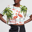 Couple Flamingo In Sunset With Coconut Tree And Salt Boat 3D Women's Crop Top
