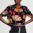 Colorful Pattern Of Impressive Flowers Buds Hand Drawn 3D Women's Crop Top