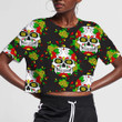 Colorful Mexican Sugar Skull With Floral Ornament 3D Women's Crop Top